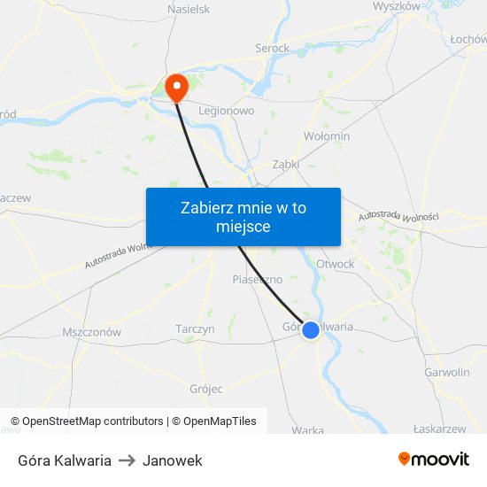 Góra Kalwaria to Janowek map