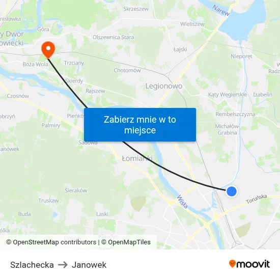 Szlachecka to Janowek map