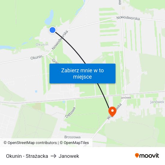 Okunin - Strażacka to Janowek map