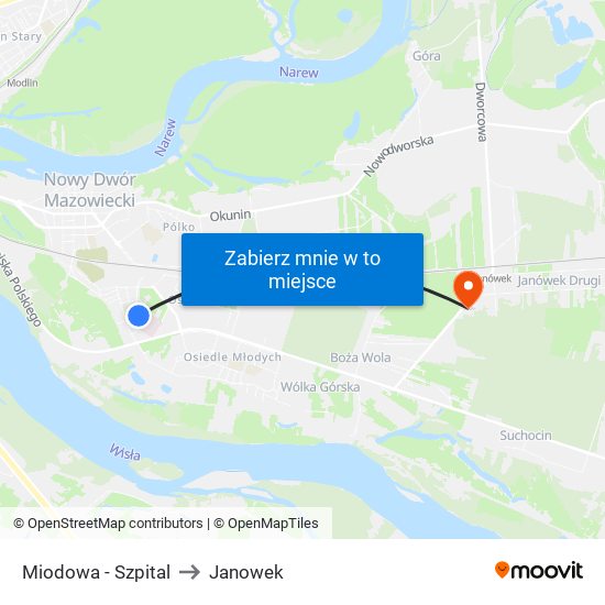 Miodowa - Szpital to Janowek map