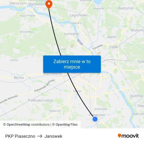 PKP Piaseczno to Janowek map