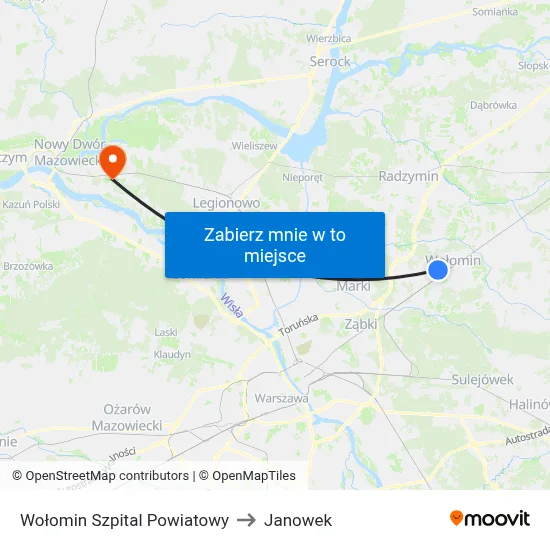 Wołomin Szpital Powiatowy to Janowek map
