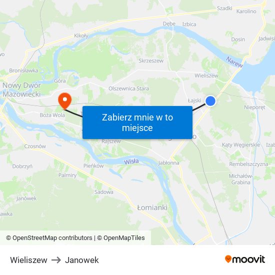 Wieliszew to Janowek map