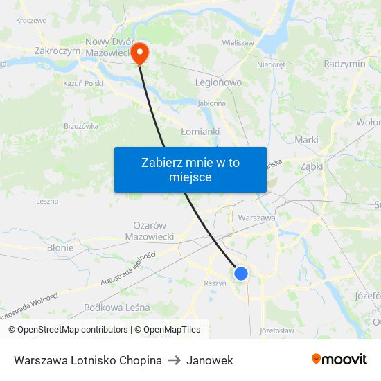 Warszawa Lotnisko Chopina to Janowek map