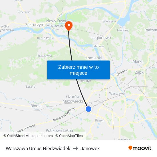 Warszawa Ursus Niedźwiadek to Janowek map