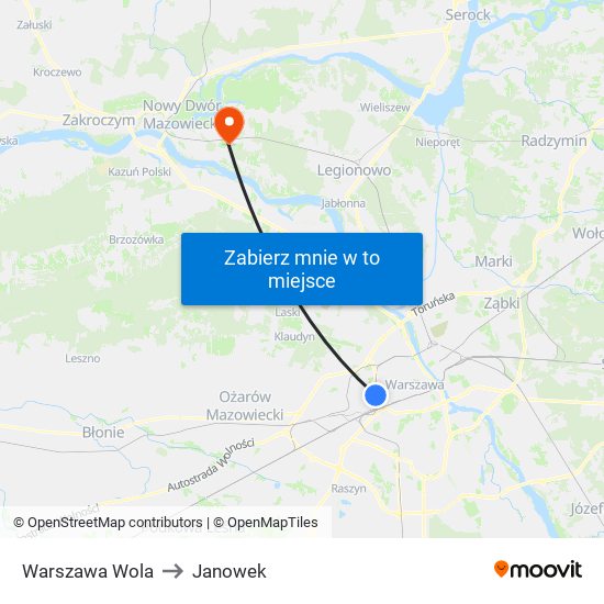 Warszawa Wola to Janowek map