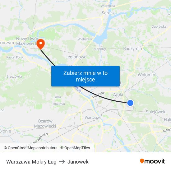 Warszawa Mokry Ług to Janowek map