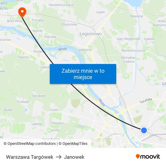 Warszawa Targówek to Janowek map