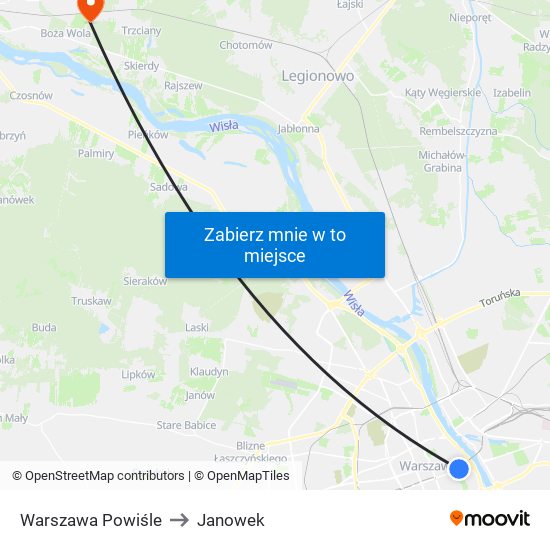 Warszawa Powiśle to Janowek map