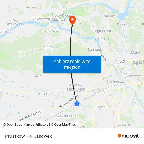 Pruszków to Janowek map