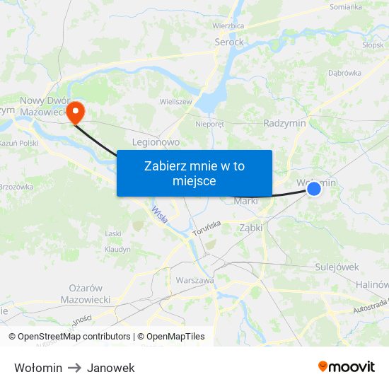 Wołomin to Janowek map