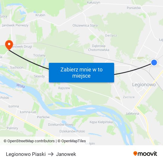 Legionowo Piaski to Janowek map