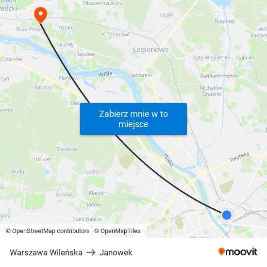 Warszawa Wileńska to Janowek map