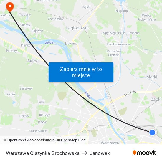 Warszawa Olszynka Grochowska to Janowek map