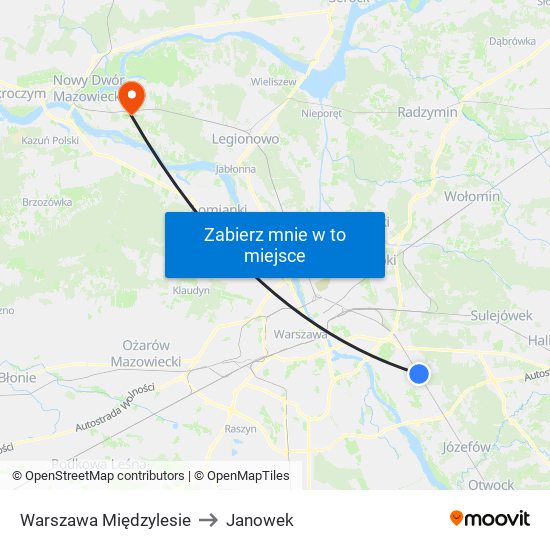 Warszawa Międzylesie to Janowek map