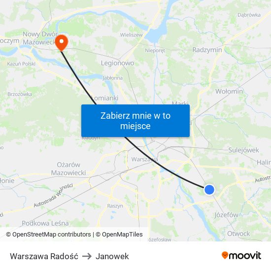 Warszawa Radość to Janowek map