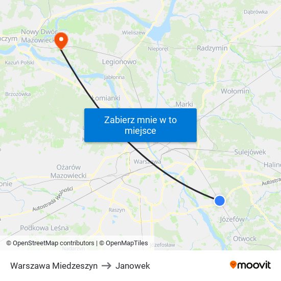 Warszawa Miedzeszyn to Janowek map