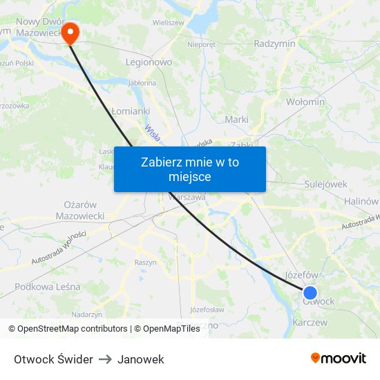 Otwock Świder to Janowek map