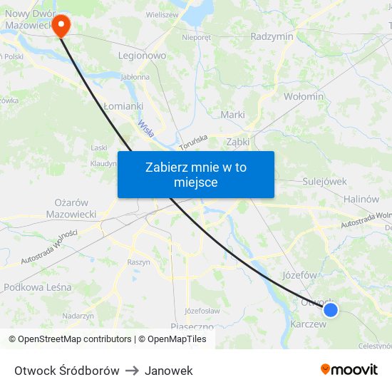 Otwock Śródborów to Janowek map