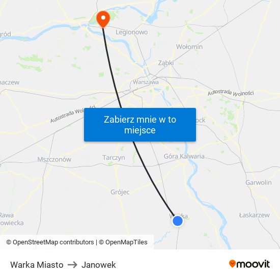 Warka Miasto to Janowek map