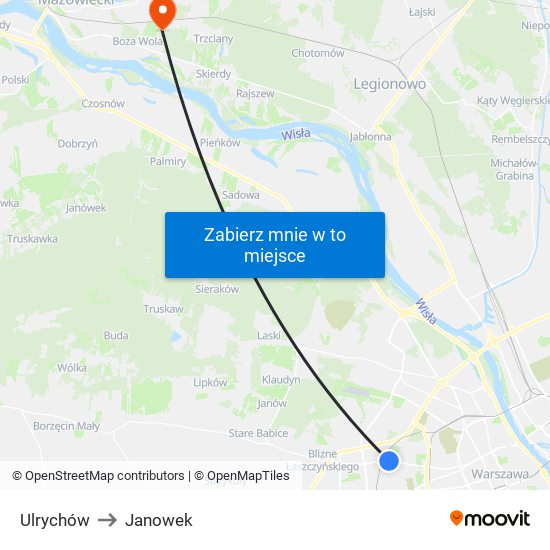 Ulrychów to Janowek map