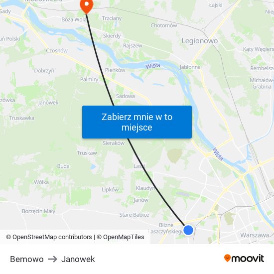 Bemowo to Janowek map