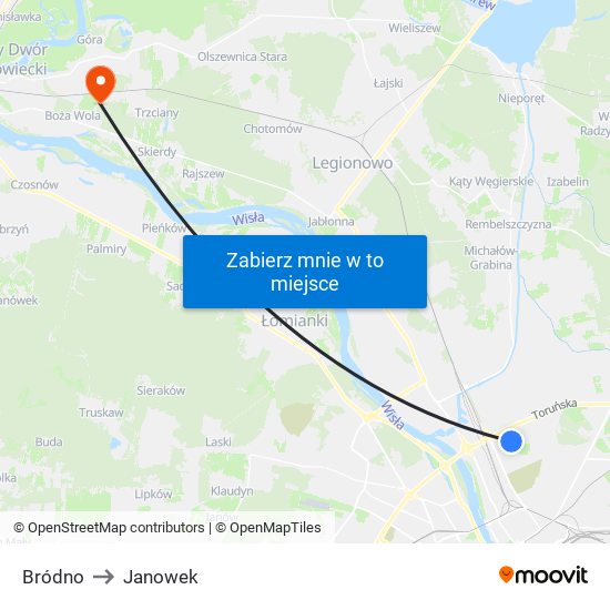 Bródno to Janowek map