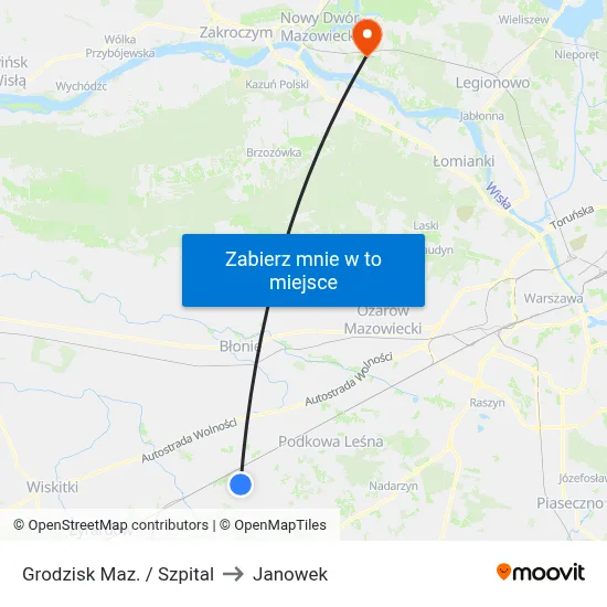 Grodzisk Maz. / Szpital to Janowek map