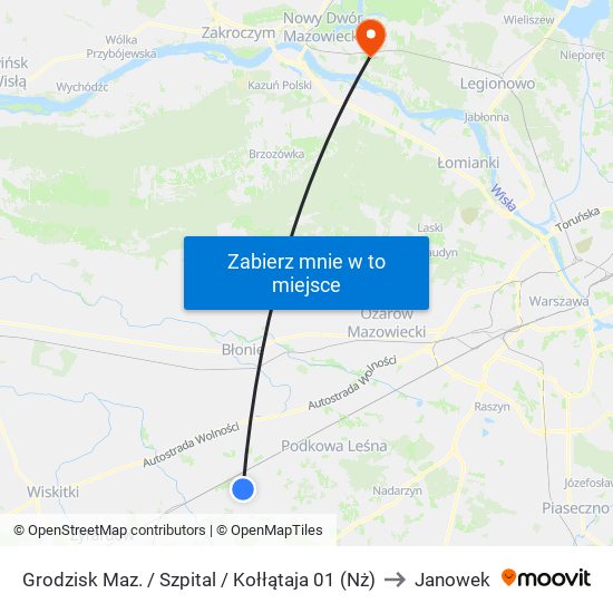 Grodzisk Maz. / Szpital / Kołłątaja (Nż) to Janowek map