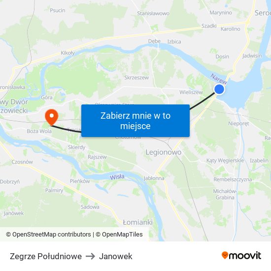 Zegrze Południowe to Janowek map