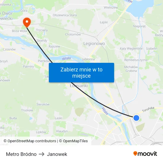 Metro Bródno to Janowek map