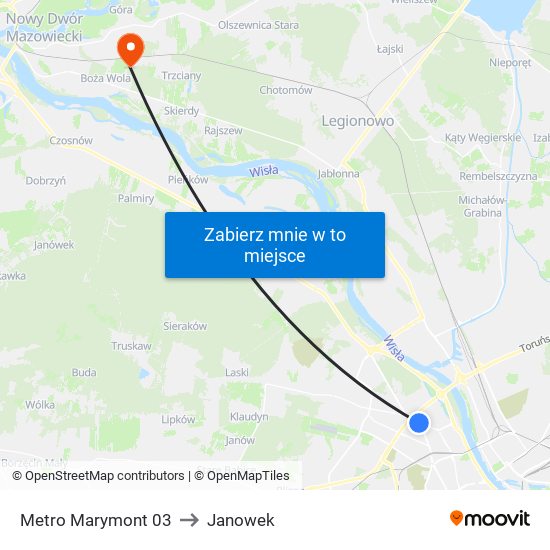 Metro Marymont to Janowek map