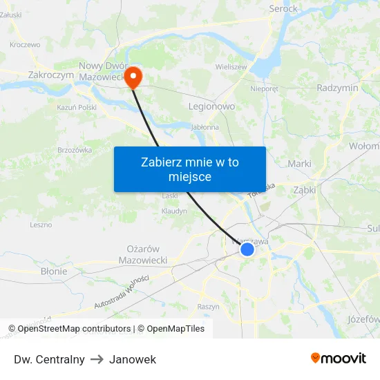 Dw. Centralny to Janowek map
