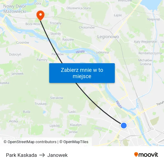 Park Kaskada to Janowek map