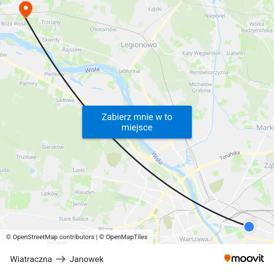 Wiatraczna to Janowek map