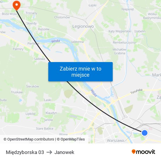 Międzyborska to Janowek map