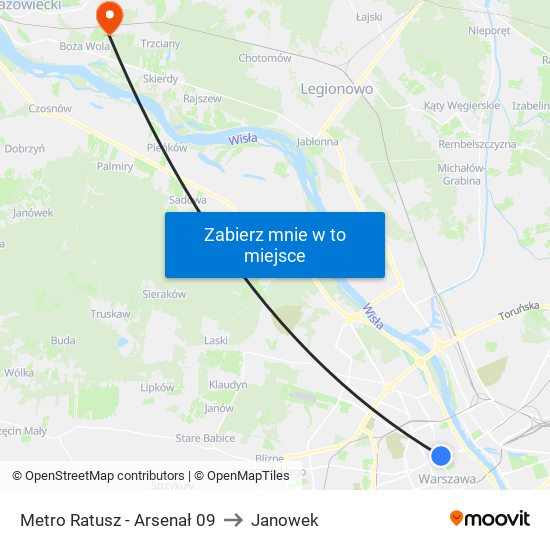 Metro Ratusz - Arsenał 09 to Janowek map