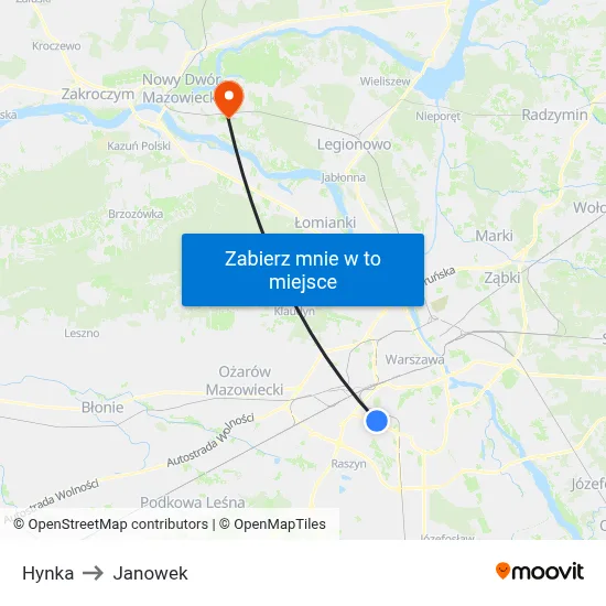Hynka to Janowek map