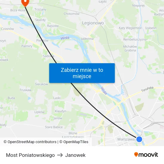 Most Poniatowskiego to Janowek map