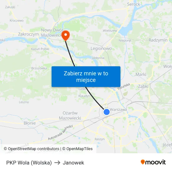 PKP Wola (Wolska) to Janowek map
