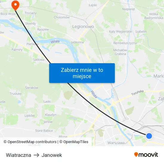 Wiatraczna to Janowek map