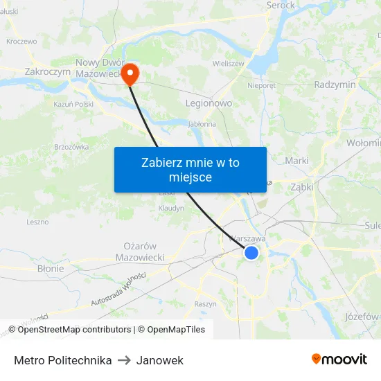 Metro Politechnika to Janowek map