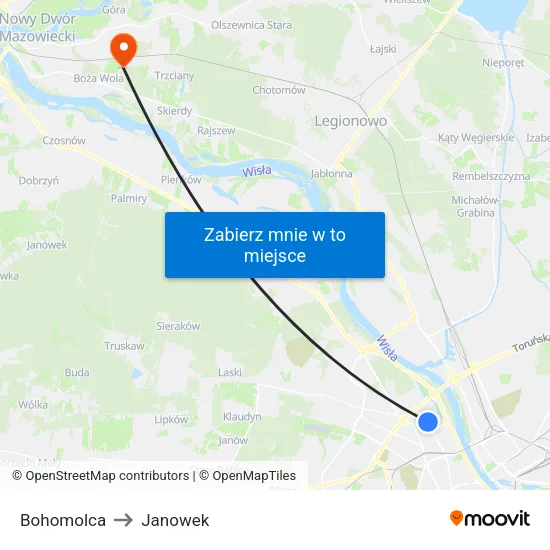 Bohomolca to Janowek map