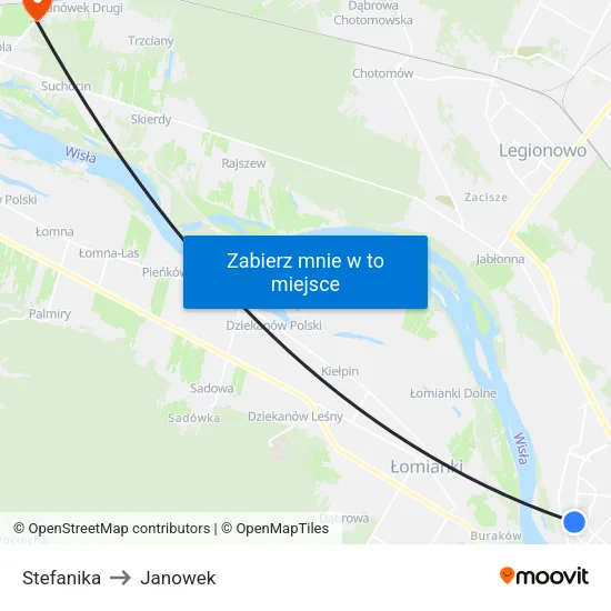 Stefanika to Janowek map
