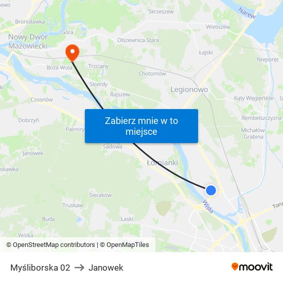 Myśliborska to Janowek map