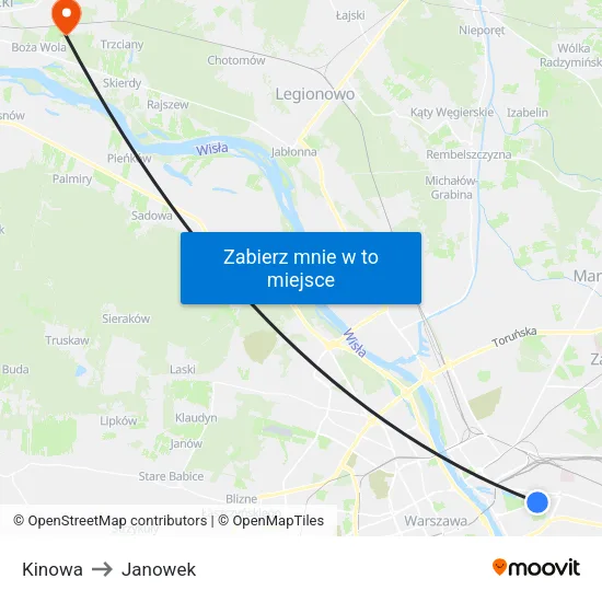 Kinowa to Janowek map
