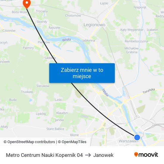 Metro Centrum Nauki Kopernik 04 to Janowek map