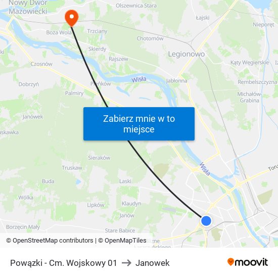 Powązki - Cm. Wojskowy 01 to Janowek map