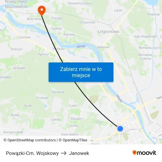 Powązki - Cm. Wojskowy to Janowek map