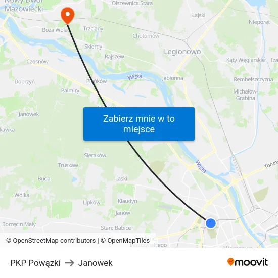 PKP Powązki to Janowek map